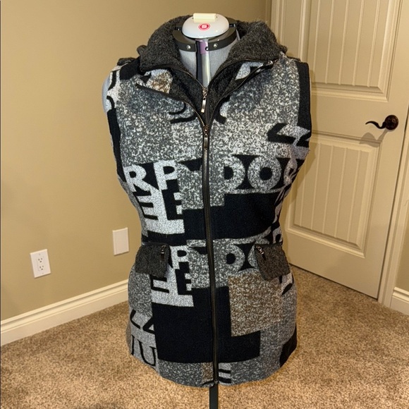 Cativa Vest Double Breasted Double Zipper Hooded Black Gray Brown Women's Sz L - Picture 1 of 16